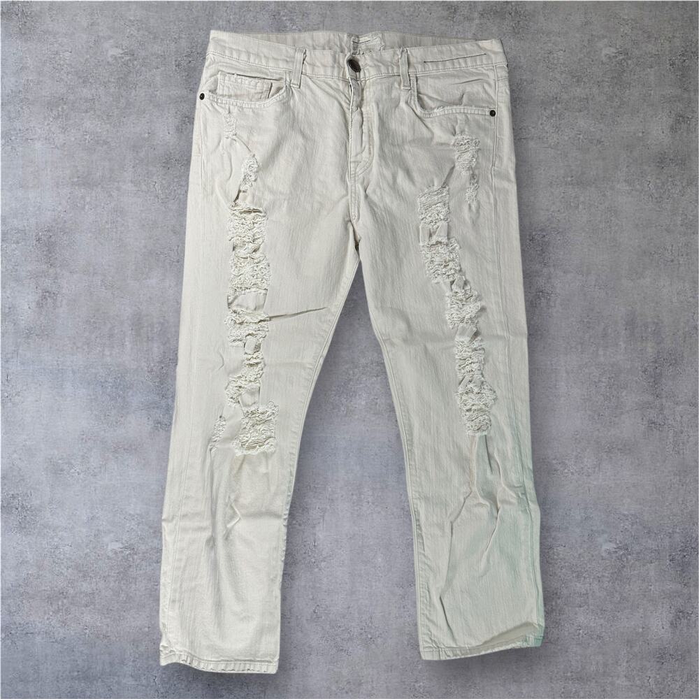 Current/Elliott Natural Denim Destroy Ripped Boyfriend Jeans Size‎ 29 Cream
